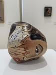 Prof Christa Diepenbrock, Art Appreciation and Drawing I, McKinney Campus. Kintsugi Muse - Med Fire Stoneware with Underglaze Painting with Gold - Summer 2020