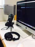 iMac witih Sound Forge recording software, RODE microphone and Auray microphone filter