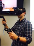 Student using HTC Vive virtual reality system at Frisco Campus Makerspace Grand Opening- 2017