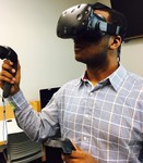 Student using HTC Vive virtual reality system