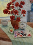 Still Life with Red Flowers by Dena Davis